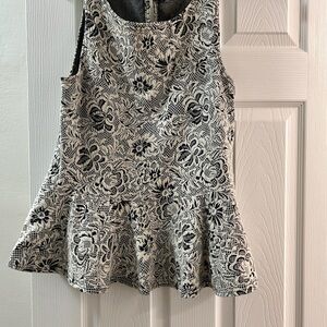 Floral Lace Peplum Top - Black and White